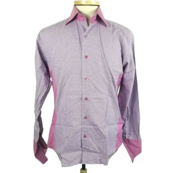 Bertigo 4 Medium Pink Houndstooth French Cuff Cotton Shirt Made in Turkey. - Picture 1 of 7